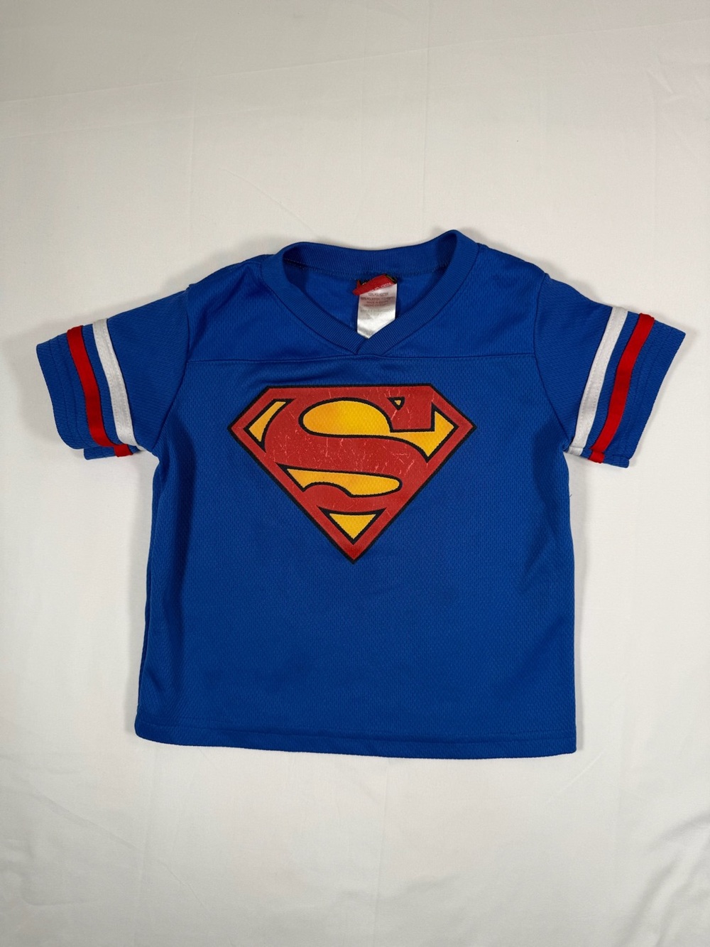 SUPERMAN Football Jersey T-Shirt Toddler 4T Short Sleeve Graphic Tee Superhero